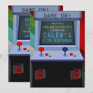 Invitation Fête d'anniversaire de jeu vidéo de salle d'arcade