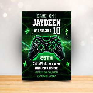 Invitation Fête d'anniversaire de jeu vidéo vert