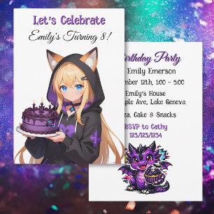 Invitation Fête d'anniversaire de jolie fille anime et fille 