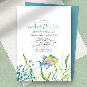 Invitation Fête d'anniversaire de jumeaux Mignon aquarelle tr