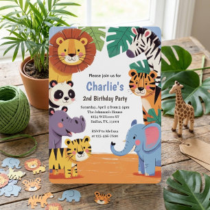 Invitation Fête d'anniversaire de jungle animale pour enfants