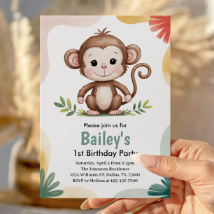 Invitation Fête d'anniversaire de jungle de singe mignon pour