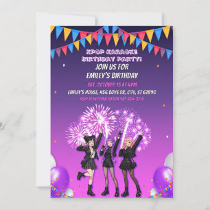 Invitation Fête d'anniversaire de karaoke K-Pop Violet