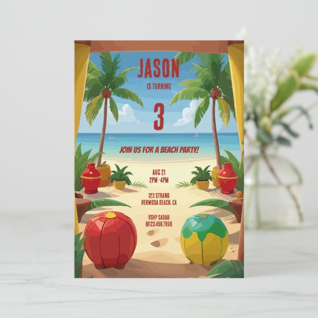 Invitation Fête d'anniversaire de Kids Beach (Debout devant)