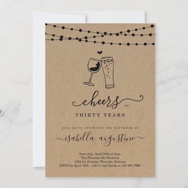 Invitation Fête d'anniversaire de la bière et du vin à tous l (Devant)