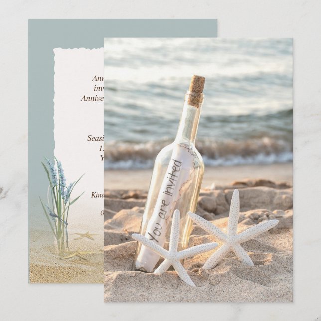 Invitation Fête d'anniversaire de la bouteille de Starfish Be (Devant / Derrière)