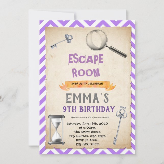 Invitation Fête d'anniversaire de la chambre d'évasion en arg (Devant)