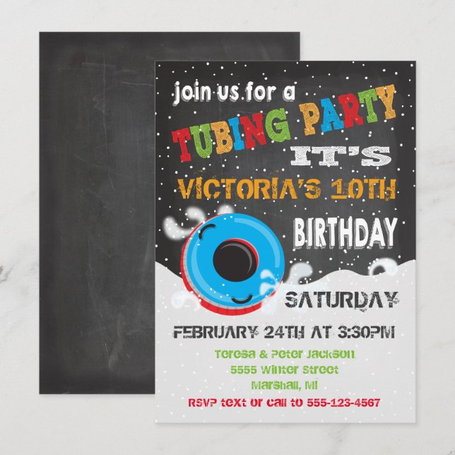 Invitation Fête d'anniversaire de la chasse à la neige (Devant / Derrière)