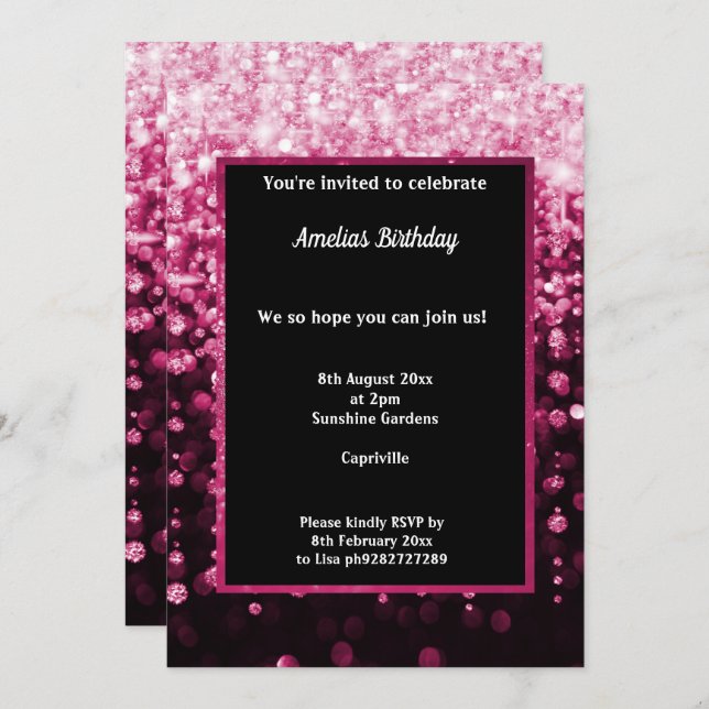 INVITATION FÊTE D'ANNIVERSAIRE DE LA CHUTE D'EAU ROSE NOIRE (Devant / Derrière)