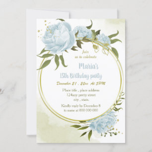 Invitation fête d'anniversaire de la couronne d'or floral ble