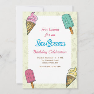 Invitation Fête d'anniversaire de la Crème de glace 