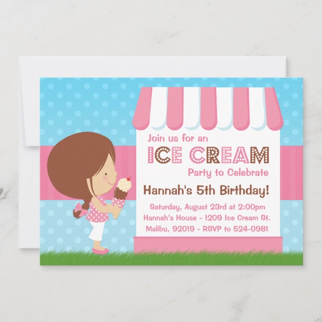 Invitation Fête d'anniversaire de la Crème de glace Cheveux B (Devant)
