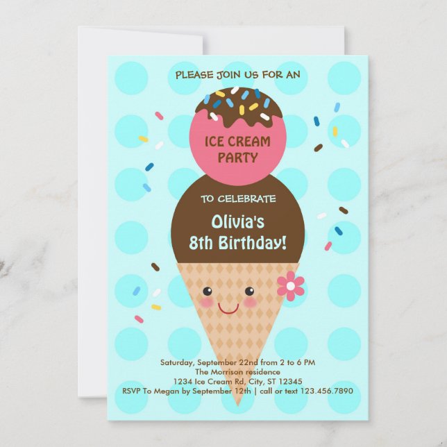 Invitation Fête d'anniversaire de la Crème de glace Cone (Devant)