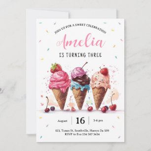 Invitation Fête d'anniversaire de la crème glacée