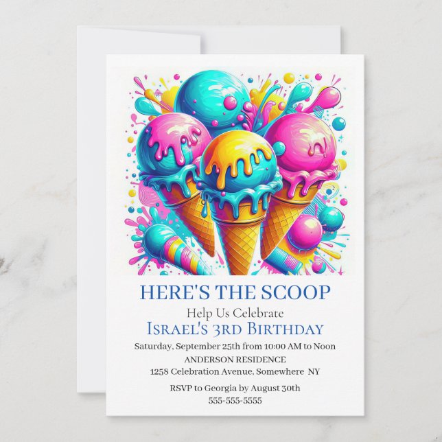 Invitation Fête d'anniversaire de la crème glacée (Devant)