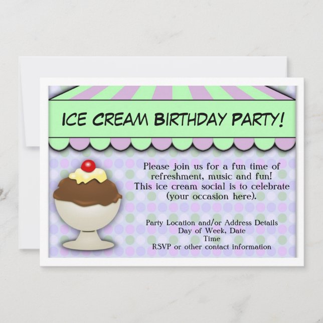 Invitation Fête d'anniversaire de la crème glacée, Pastel Awn (Devant)
