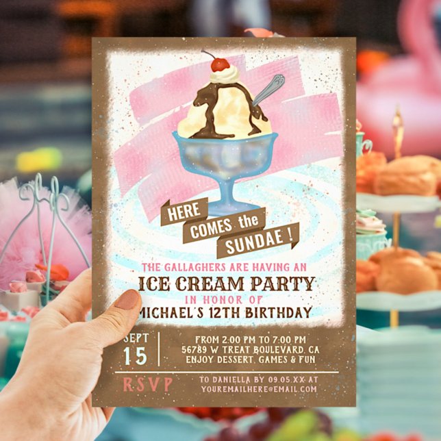 Invitation Fête d'anniversaire de la crème glacée | Voici les (Créateur téléchargé)