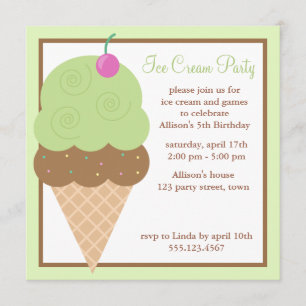 Invitation Fête d'anniversaire de la Crème verte de glace Lim