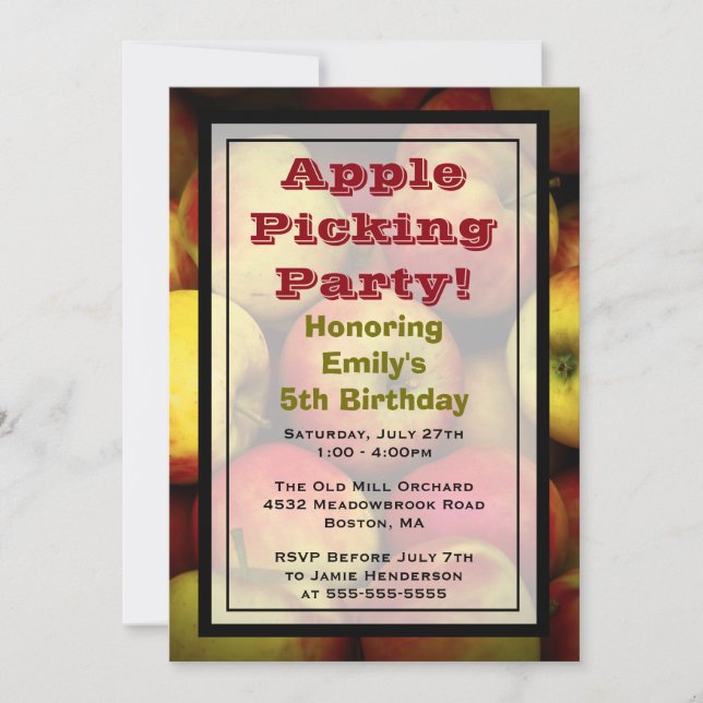 Invitation Fête d'anniversaire de la cueillette de pommes (Devant)