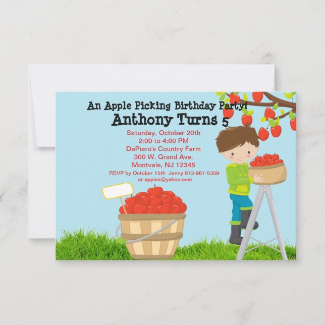Invitation Fête d'anniversaire de la cueillette de pommes par (Devant)