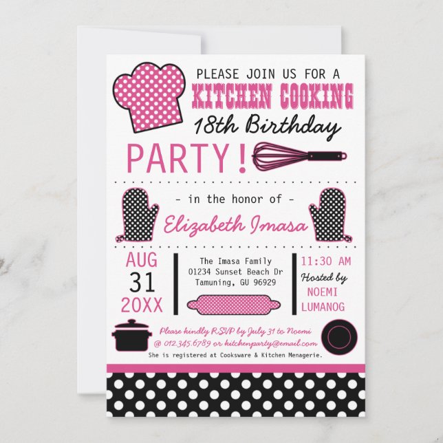 Invitation Fête d'anniversaire de la Cuisine de cuisine (Devant)