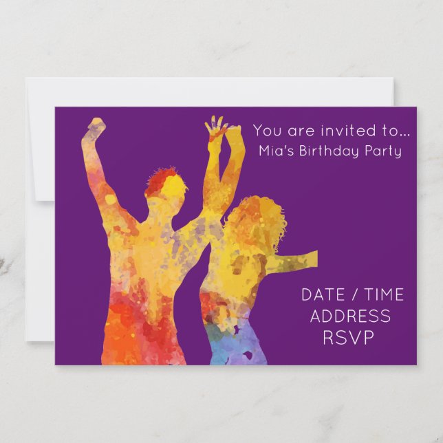Invitation Fête d'anniversaire de la danse disco ado (Devant)
