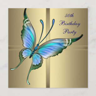 Invitation Fête d'anniversaire de la femme de papillon d'or