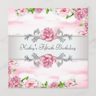 Invitation Fête d'anniversaire de la femme de rose de rose