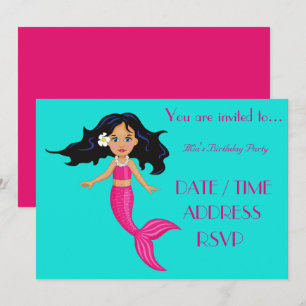 Invitation Fête d'anniversaire de la femme de sirène colorée