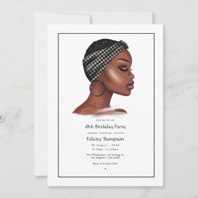 Invitation Fête d'anniversaire de la femme noire (Devant)