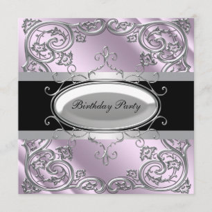 Invitation Fête d'anniversaire de la femme pourpre argentée