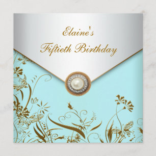 Invitation Fête d'anniversaire de la femme turquoise de perle