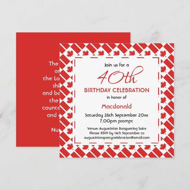 Invitation Fête d'anniversaire de la fête du DRAPEAU DU CANAD (Devant / Derrière)