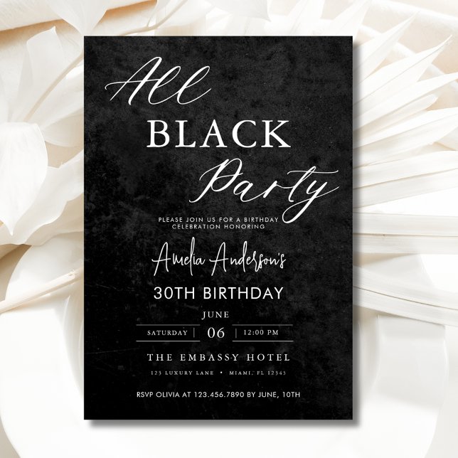Invitation Fête d'Anniversaire de la Fête Noire Tous les âges (Créateur téléchargé)