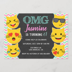 Invitation Fête d'anniversaire de la fille à l'emoji de chat