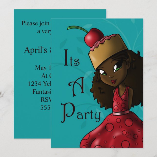 Invitation Fête d'anniversaire de la fille afro-américaine (Devant / Derrière)