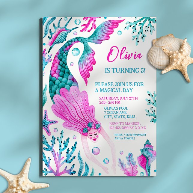 Invitation Fête d'anniversaire de la fille de la Mermaid Pool (Mermaid Pool Party Girl's Birthday Party Invitation)