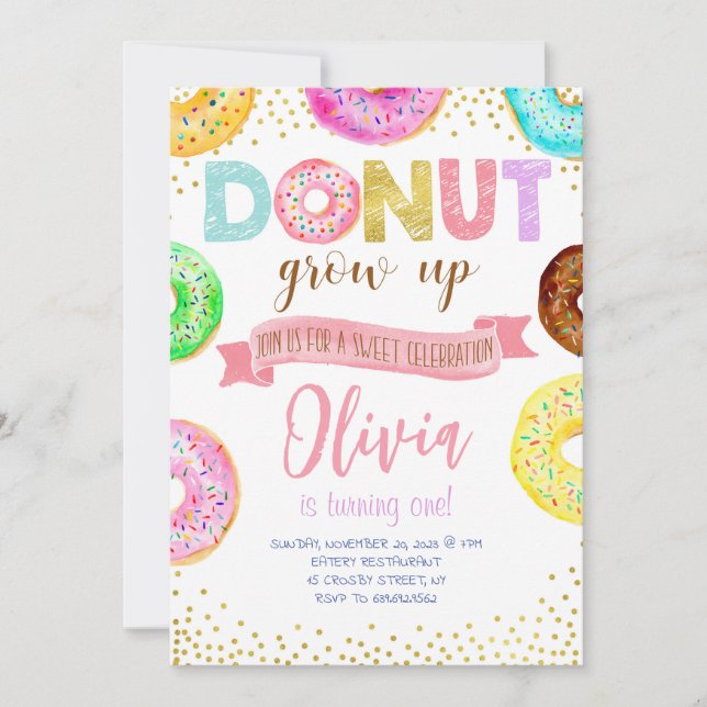 Invitation Fête d'anniversaire de la fille Doughnut rose (Devant)