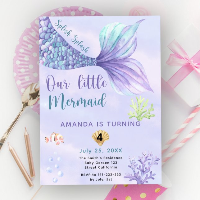Invitation Fête d'anniversaire de la fille Mermaid (Créateur téléchargé)