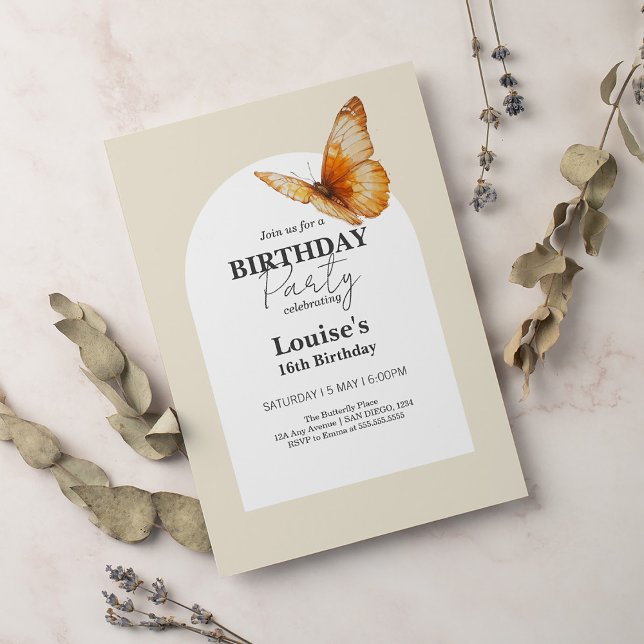 Invitation Fête d'anniversaire de la fille papillon d'or mode (Créateur téléchargé)