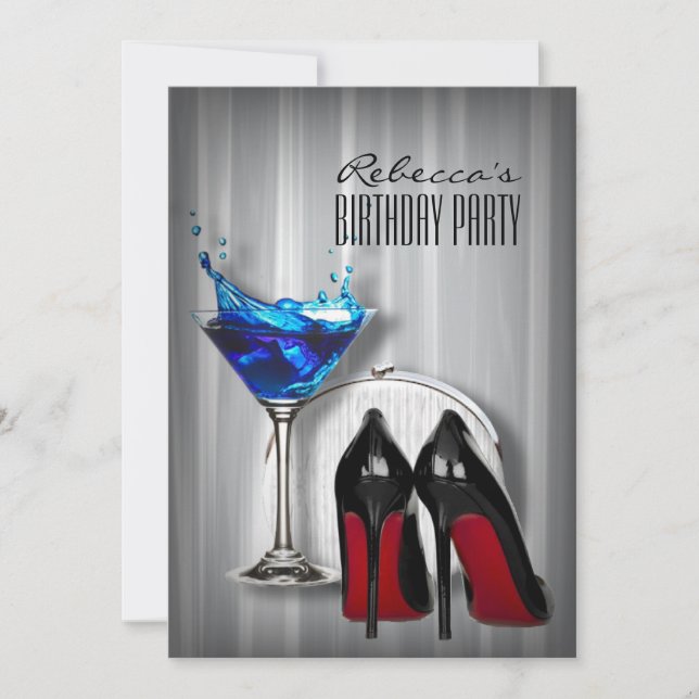 Invitation fête d'anniversaire de la fille stiletto martini (Devant)