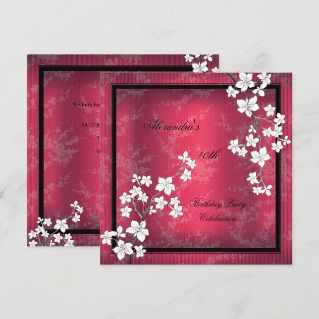Invitation Fête d'anniversaire de la Fleur noire d'Asie (Devant / Derrière)