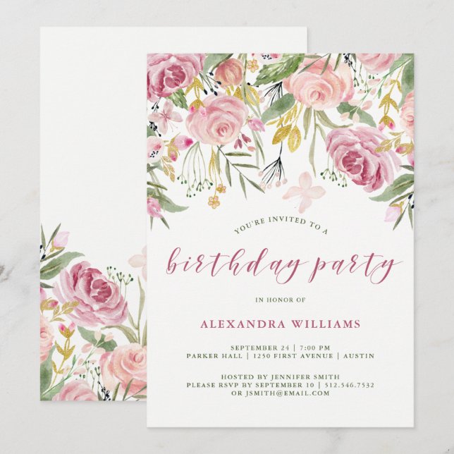Invitation Fête d'anniversaire de la floraison d'or et de ros (Devant / Derrière)