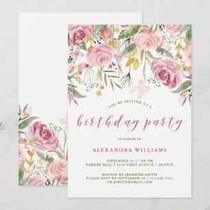 Invitation Fête d'anniversaire de la floraison d'or et de ros
