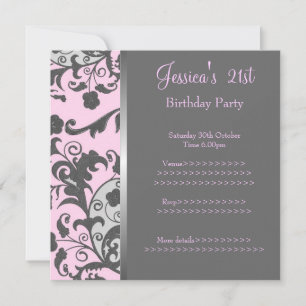 Invitation Fête d'anniversaire de la florale de gris rose