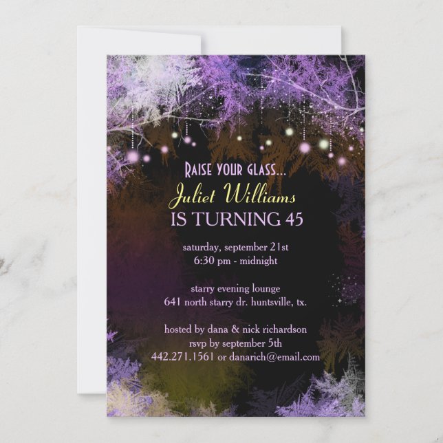 Invitation Fête d'anniversaire de la forêt de Starry pourpre (Devant)