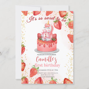 Invitation Fête d'anniversaire de la fraise Unicorne