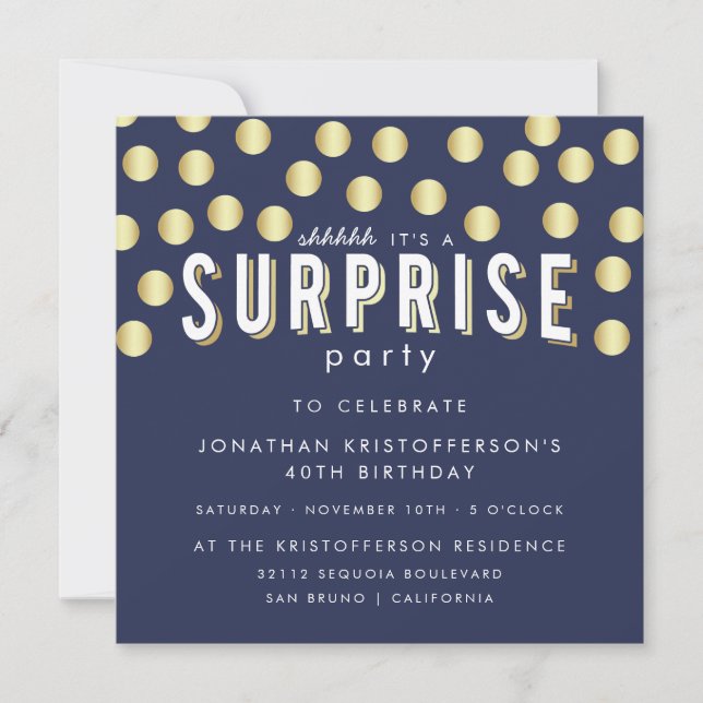 Invitation Fête d'anniversaire de la Gold Confetti Surprise (Devant)