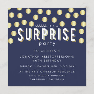 Invitation Fête d'anniversaire de la Gold Confetti Surprise