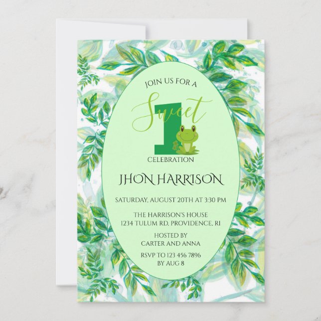 Invitation Fête d'anniversaire de la grenouille Green Froggy  (Devant)